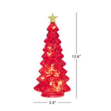 Mr. Christmas 12" Red Twinkling Glass Christmas Tree with Gold Star, Warm White LEDs & Timer