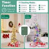 Costway 4 FT/5FT/6FT Pre-Lit Slim Christmas Tree Flocked Xmas Decoration 11 Modes 100 LED Lights