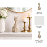 8.75" White Ceramic Cat Figurine, Speckled Matte Stoneware, Minimalist Tabletop & Shelf Décor