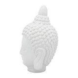 10" White Buddha Head Ceramic Sculpture, Glossy Stoneware Tabletop Figurine