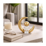 Astronaut on Crescent Moon Figurine, Approximately 8", White & Gold Resin Tabletop Décor