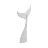 32" Tall Large Wooden Whale Tail Sculpture, Distressed White Coastal Décor