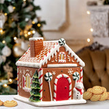 Mr. Christmas 9.5" Ceramic Gingerbread House Cookie Jar with LED-Lighted Lid & 6-Hour Timer