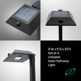 Home Zone Living Secure Linkable Solar Pathway Lights, 4-Pack, 300-Lumen Motion Sensor