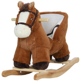 Qaba Plush Rocking Horse with Sound, Wooden Base & Safety Belt