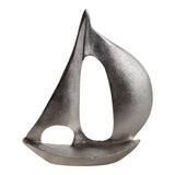Silver Metal Sailboat Sculpture, 13.25" Abstract Nautical Tabletop Décor