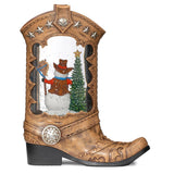Roman Lighted Swirl Cowboy Boot with Snowman Christmas Figurine, 10.25", USB Cord Included