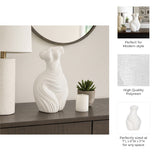 White Ribbed Torso Sculpture, 11" Polyresin Female Form Statue, Modern Tabletop Décor