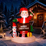 6 ft Christmas Inflatable Santa with Penguin & Merry Christmas Sign, Lighted Holiday Yard Decoration