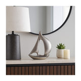 Silver Metal Sailboat Sculpture, 13.25" Abstract Nautical Tabletop Décor