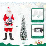 Costway 4 FT/5FT/6FT Pre-Lit Slim Christmas Tree Flocked Xmas Decoration 11 Modes 100 LED Lights