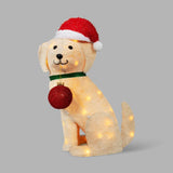 Wondershop 25" Lighted Faux Fur Retriever with Santa Hat & Red Ornament, 50 White LEDs