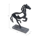 14" Metal Black Galloping Horse Sculpture on Marble Base, Tabletop Décor