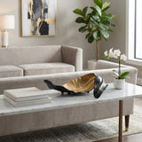 18" Metal White & Gold Curled Leaf Sculpture, Tabletop Accent, Modern Home Décor