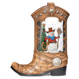 Roman Lighted Swirl Cowboy Boot with Snowman Christmas Figurine, 10.25", USB Cord Included