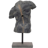 26" Gray Cracked Torso Sculpture, Resin Statue, Modern Indoor Décor