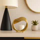 Gold Twisted Ring Sculpture, 6.75" Hammered Metal Tabletop Accent