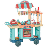 Qaba Kids Kitchen Food Stand Playset with Cash Register, Play Food & Accessories