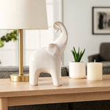 11" Sagebrook Home Ceramic Elephant Sculpture, Raised-Trunk Tabletop Figurine