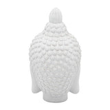 10" White Buddha Head Ceramic Sculpture, Glossy Stoneware Tabletop Figurine