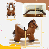 Qaba Plush Rocking Horse with Sound, Wooden Base & Safety Belt