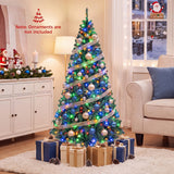 Costway Pre-Lit Hinged Artificial Christmas Tree, 4–9 ft, Warm White & Multicolor LEDs, 11 Lighting Modes
