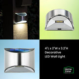 Home Zone Living Secure Solar LED Fence & Step Wall Lights, 4-Pack, Silver Stainless Steel