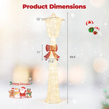 Costway 5 ft Lighted Christmas Lamp Post, 130 Warm White LEDs, Silver Finish & Red Bow