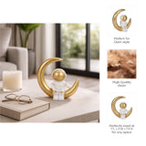Astronaut on Crescent Moon Figurine, Approximately 8", White & Gold Resin Tabletop Décor