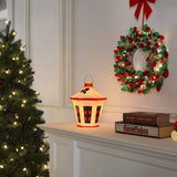 Mr. Christmas 11" Lighted Blow Mold Lantern, White with Red & Green Panes, Warm White LED