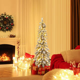 Costway 4 FT/5FT/6FT Pre-Lit Slim Christmas Tree Flocked Xmas Decoration 11 Modes 100 LED Lights