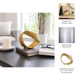 Gold Twisted Ring Sculpture, 6.75" Hammered Metal Tabletop Accent