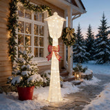 Costway 5 ft Lighted Christmas Lamp Post, 130 Warm White LEDs, Silver Finish & Red Bow
