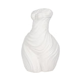 White Ribbed Torso Sculpture, 11" Polyresin Female Form Statue, Modern Tabletop Décor