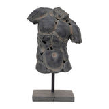 26" Gray Cracked Torso Sculpture, Resin Statue, Modern Indoor Décor