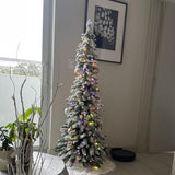 Costway 4 FT/5FT/6FT Pre-Lit Slim Christmas Tree Flocked Xmas Decoration 11 Modes 100 LED Lights