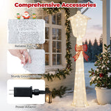 Costway 5 ft Lighted Christmas Lamp Post, 130 Warm White LEDs, Silver Finish & Red Bow