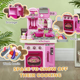 Qaba Kids Play Kitchen with Lights, Sounds, Working Faucet & 33 Accessories