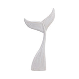 32" Tall Large Wooden Whale Tail Sculpture, Distressed White Coastal Décor