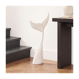 32" Tall Large Wooden Whale Tail Sculpture, Distressed White Coastal Décor