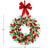 Mr. Christmas 17" Retro C9 Bulb Wreath, Red & Green with 50 LEDs, Twinkling Mode & Timer