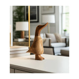 Natural Wood Duck in Boots Figurine, Approximately 9", Brown & Tan Tabletop Décor