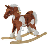 Qaba Plush Rocking Horse with Neighing & Galloping Sounds, Light Brown/White