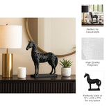 17" Black Horse Statue, Resin Sculpture with Woven-Pattern Design, Tabletop Décor