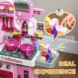 Qaba Kids Play Kitchen with Lights, Sounds, Working Faucet & 33 Accessories