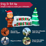 Joyfy 10 ft Christmas Inflatable with LEDs, Gingerbread Man & Christmas Tree Merry Christmas Yard Display