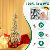 Costway 4 FT/5FT/6FT Pre-Lit Slim Christmas Tree Flocked Xmas Decoration 11 Modes 100 LED Lights