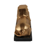 Gold Metal Lion Sculpture with Black Marble Base, 12" Long, Geometric Tabletop Décor