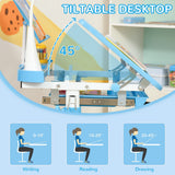 Qaba Kids Adjustable Study Desk & Chair Set with USB LED Lamp, Tilting Desktop & Storage Drawer