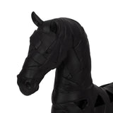 17" Black Horse Statue, Resin Sculpture with Woven-Pattern Design, Tabletop Décor